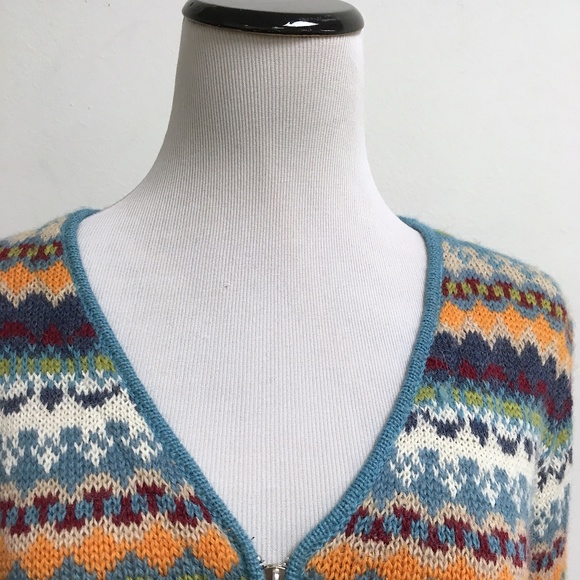 Peruvian imports Fair isle alpaca zip cardigan S - Picture 1 of 7